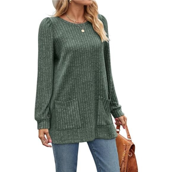 Womens Long Sleeve Tunic Top Sweater Loose Fit Long Sweater with Pockets Casual - Picture 3 of 5